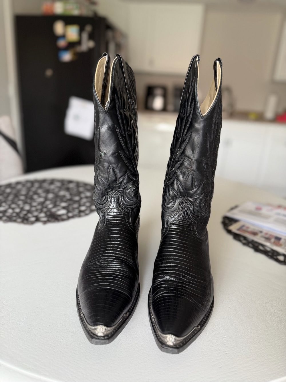 Men’s Dingo Black Leather Western Cowboy Boots with Silver Toe Accents - Picture 11 of 16